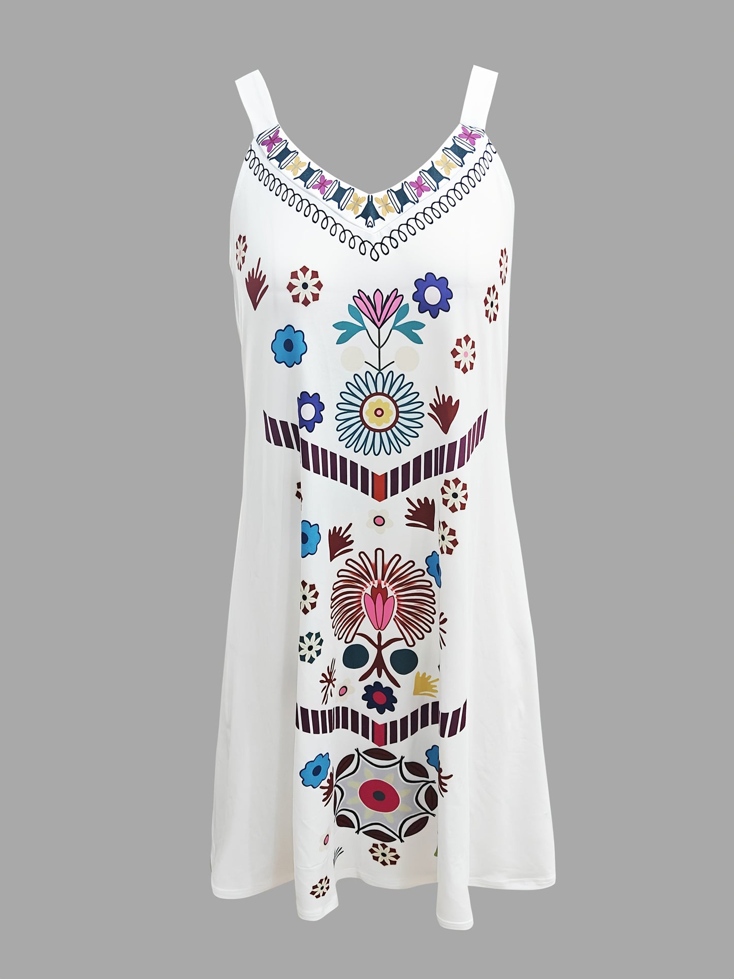 Abito da spiaggia estivo con motivo floreale arioso con spalline regolabili