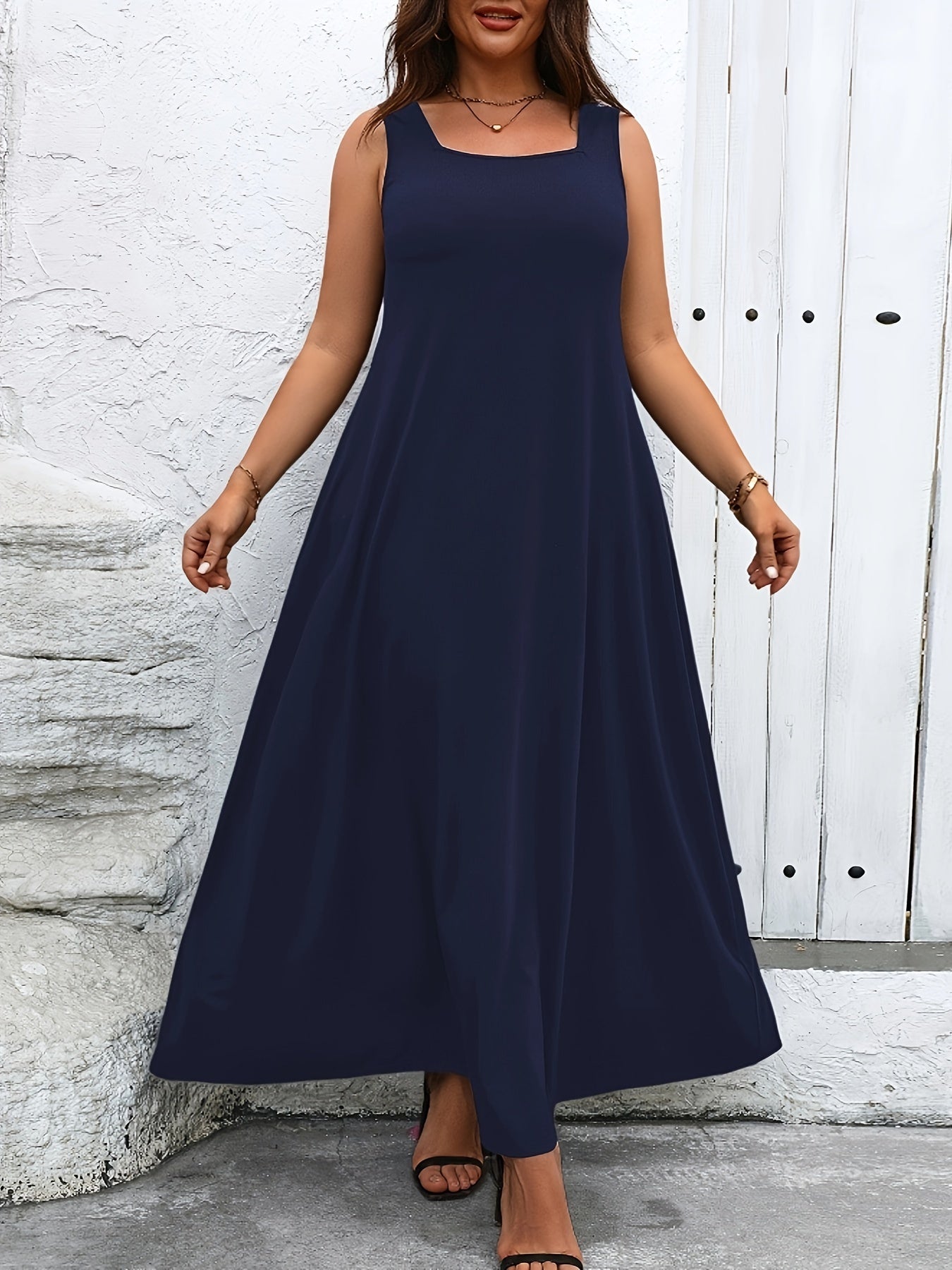 Maxi abito casual oversize senza maniche, abito a canottiera in maglia