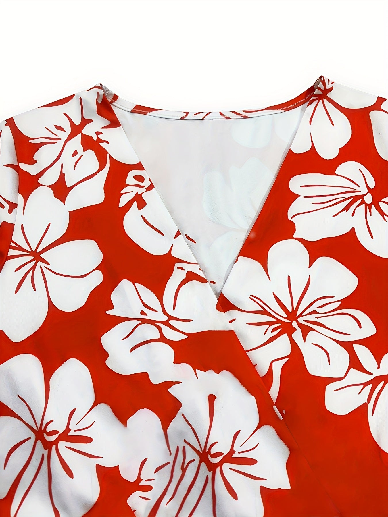 Abito bodycon rosso con motivo floreale Mini scollatura a V Maniche corte