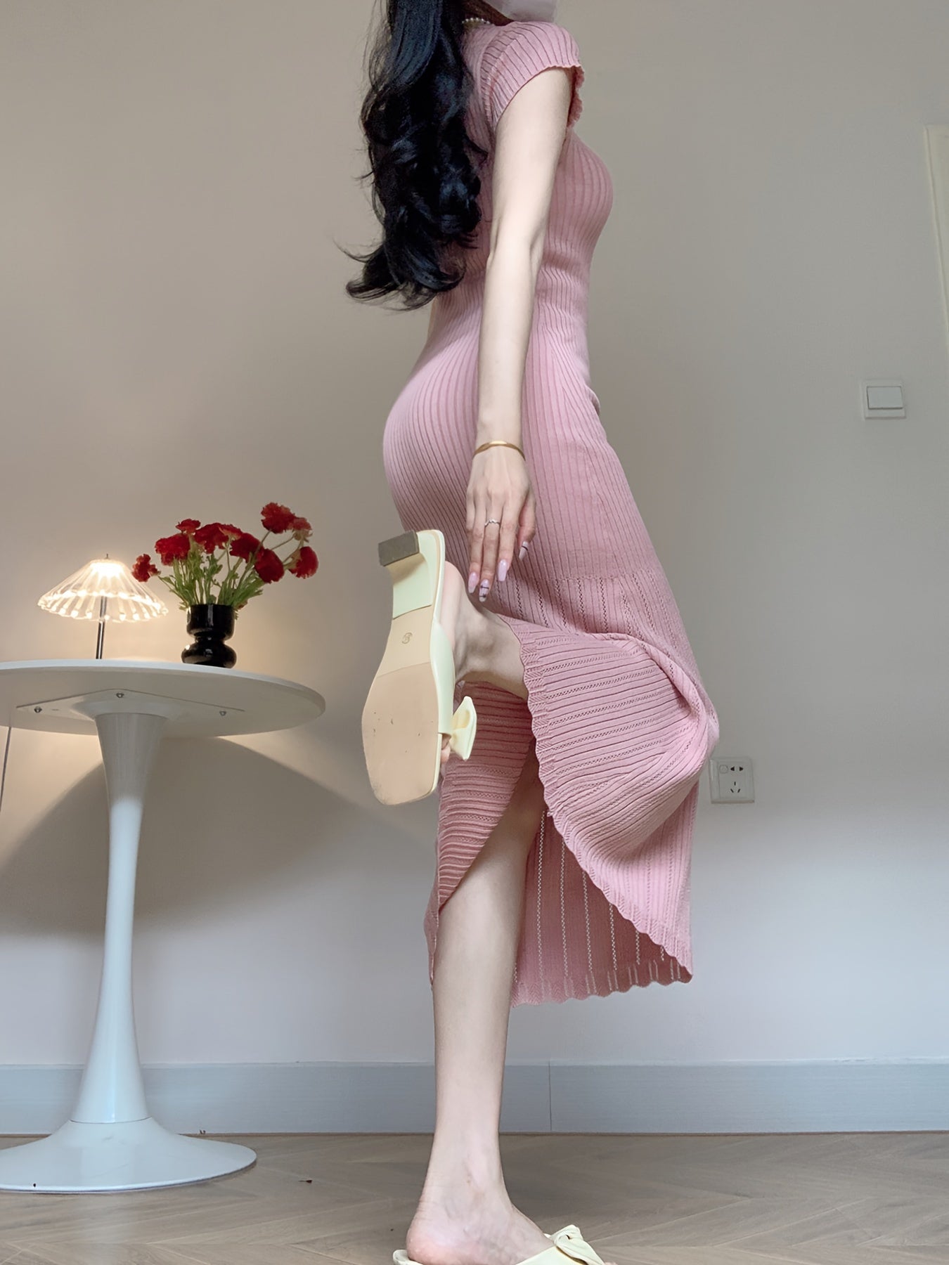 Abito estivo Scollo quadrato Linea A manica corta Elegante e arioso