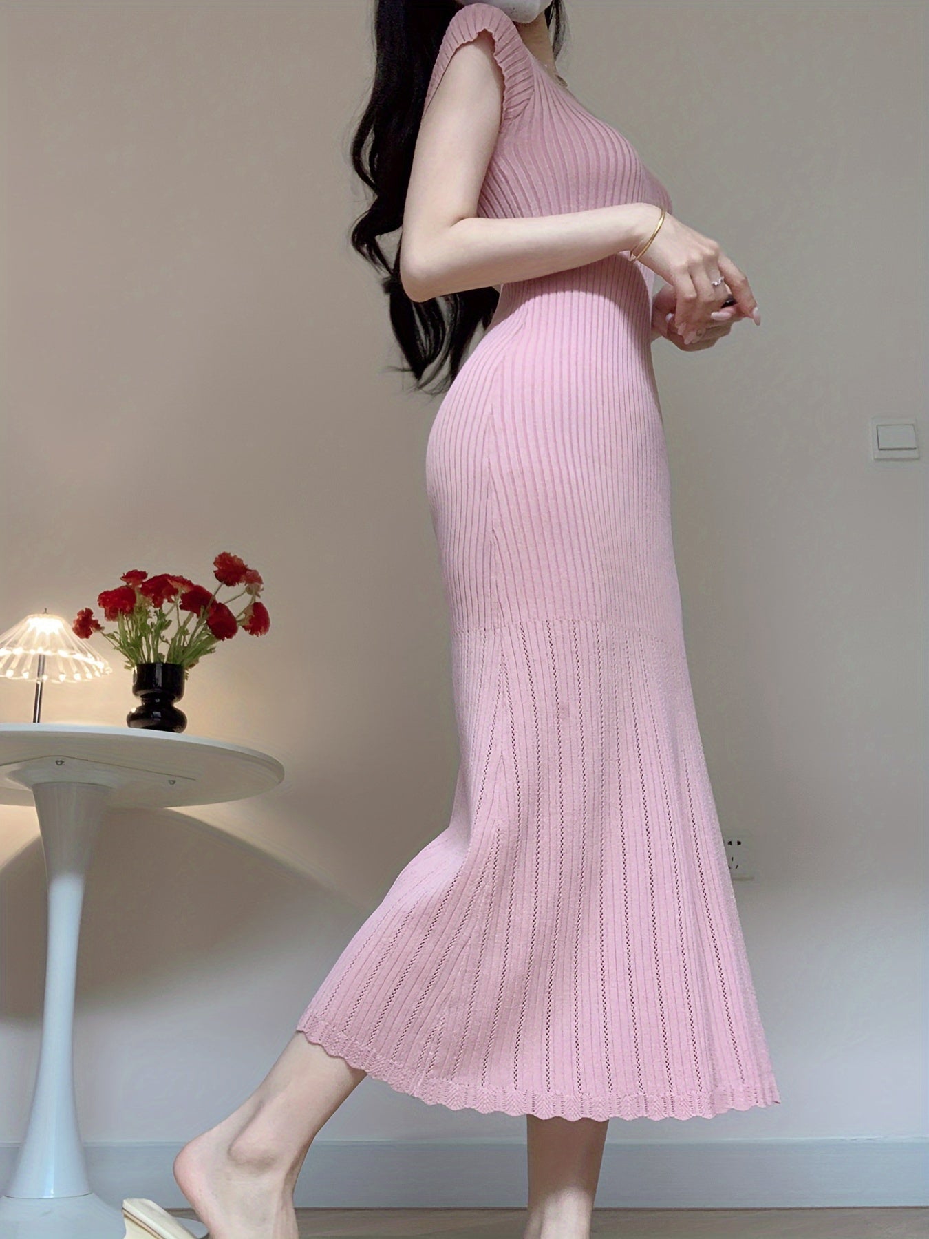 Abito estivo Scollo quadrato Linea A manica corta Elegante e arioso