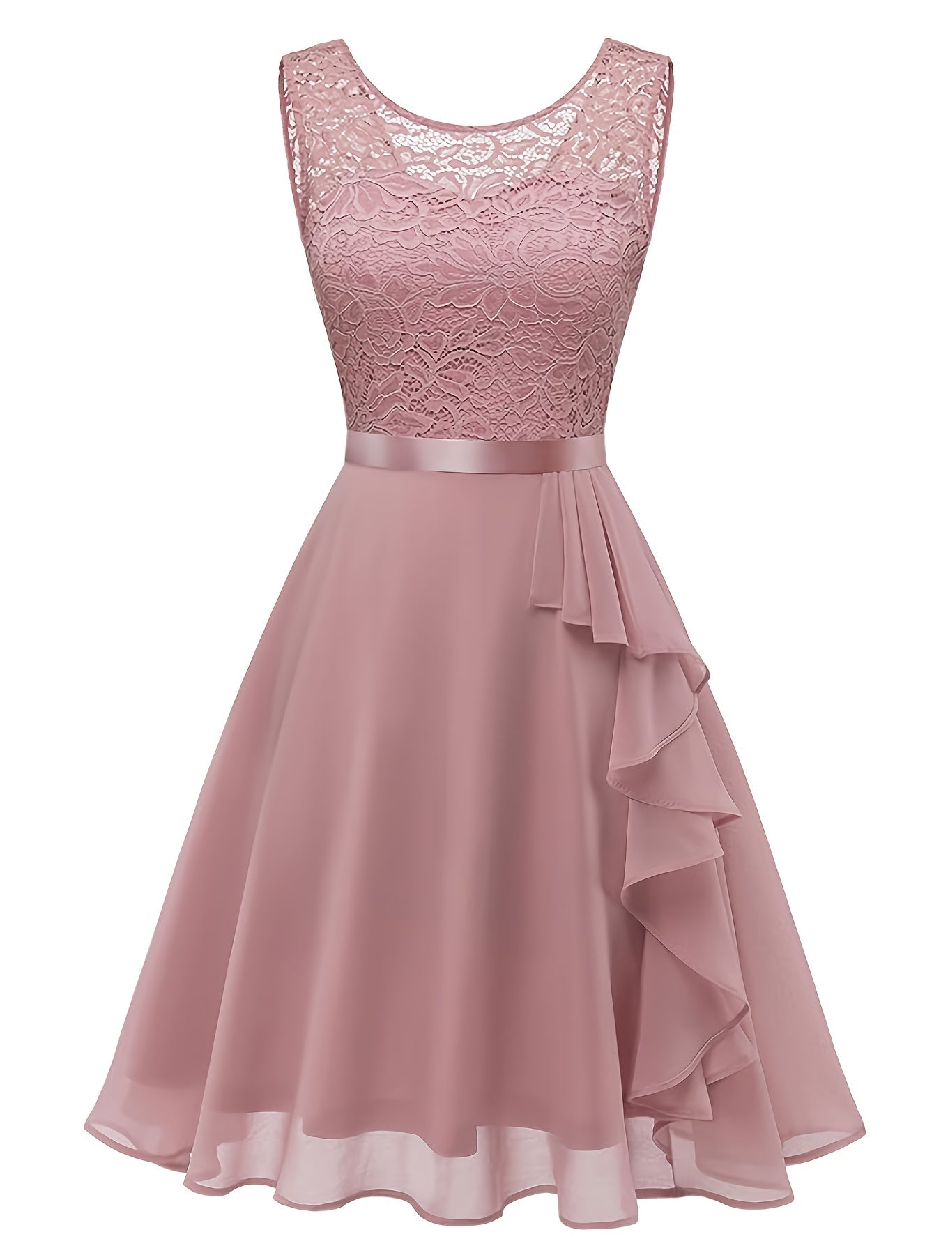 Abito estivo con scollo rotondo - Plissettato, linea ad A, pizzo patchwork, lunghezza al ginocchio ed elegante