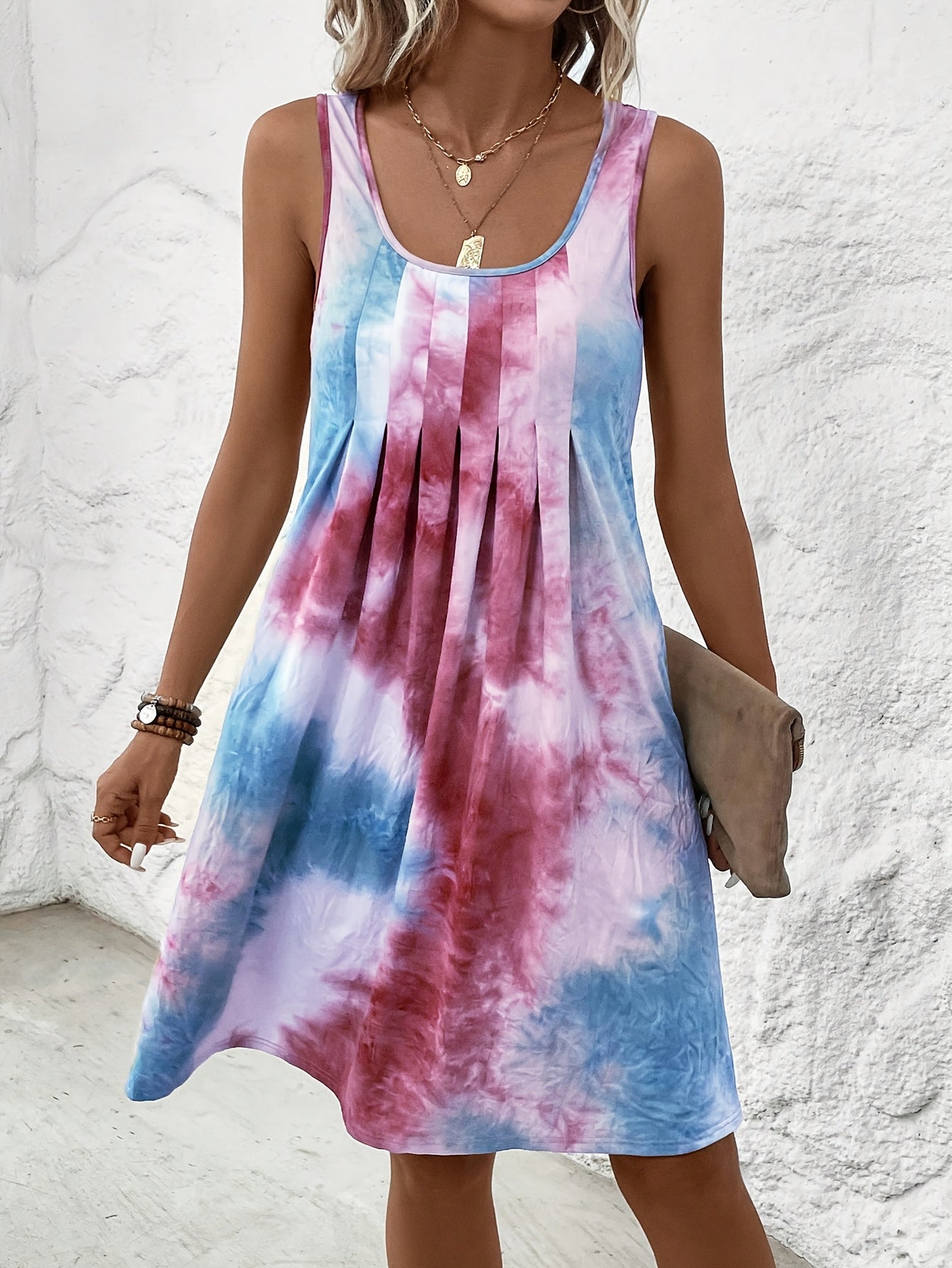 Abito estivo tie-dye Senza maniche, leggero e arioso Maxi abito casual con scollatura rotonda