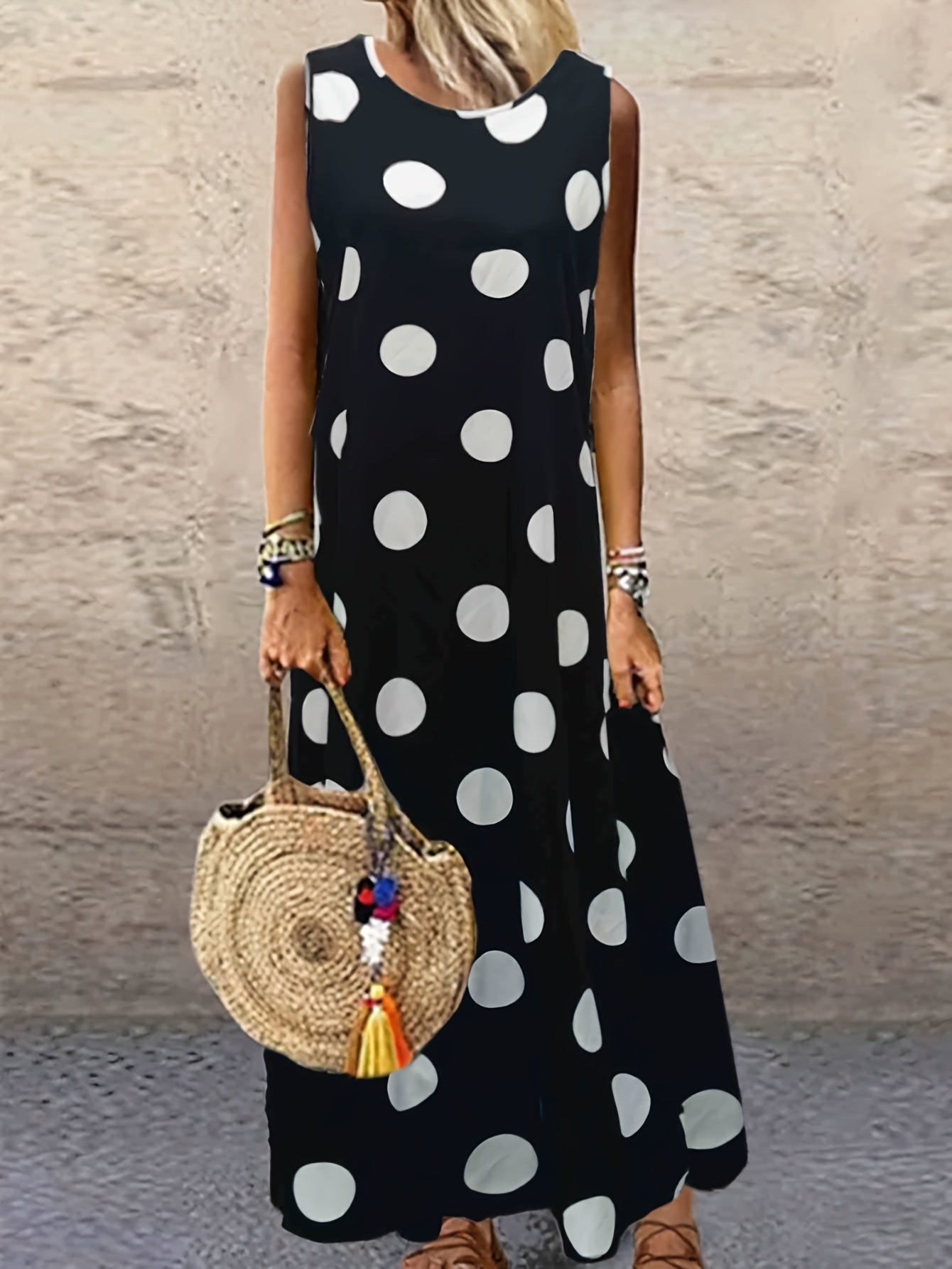 Abito estivo da donna Senza maniche, motivo floreale Sciolto e arioso