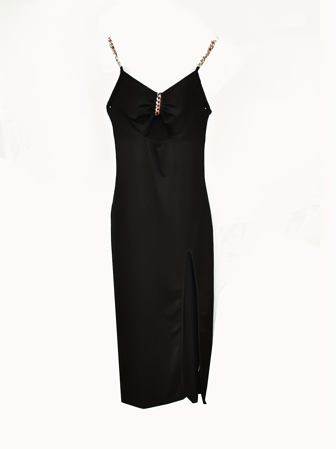 Abito cami nero Abito da festa senza maniche con scollo a V e spalline a catena