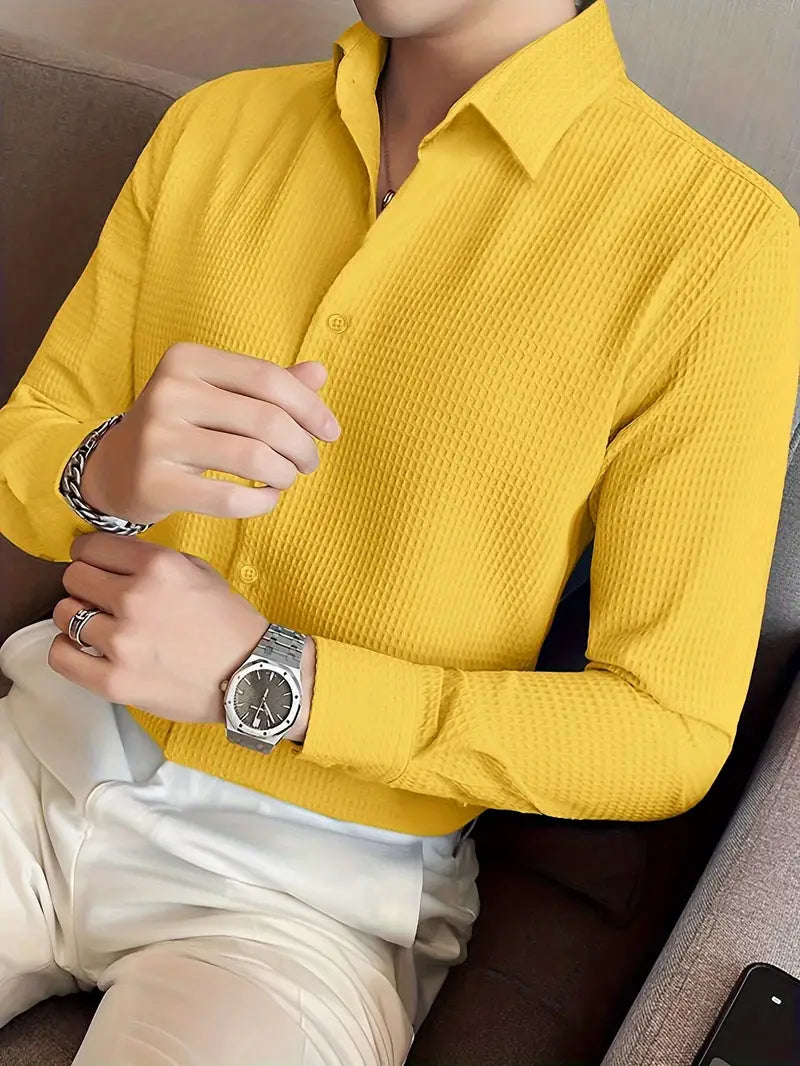 Lorenzo | Camicia da Uomo in Tessuto Waffle a Maniche Lunghe