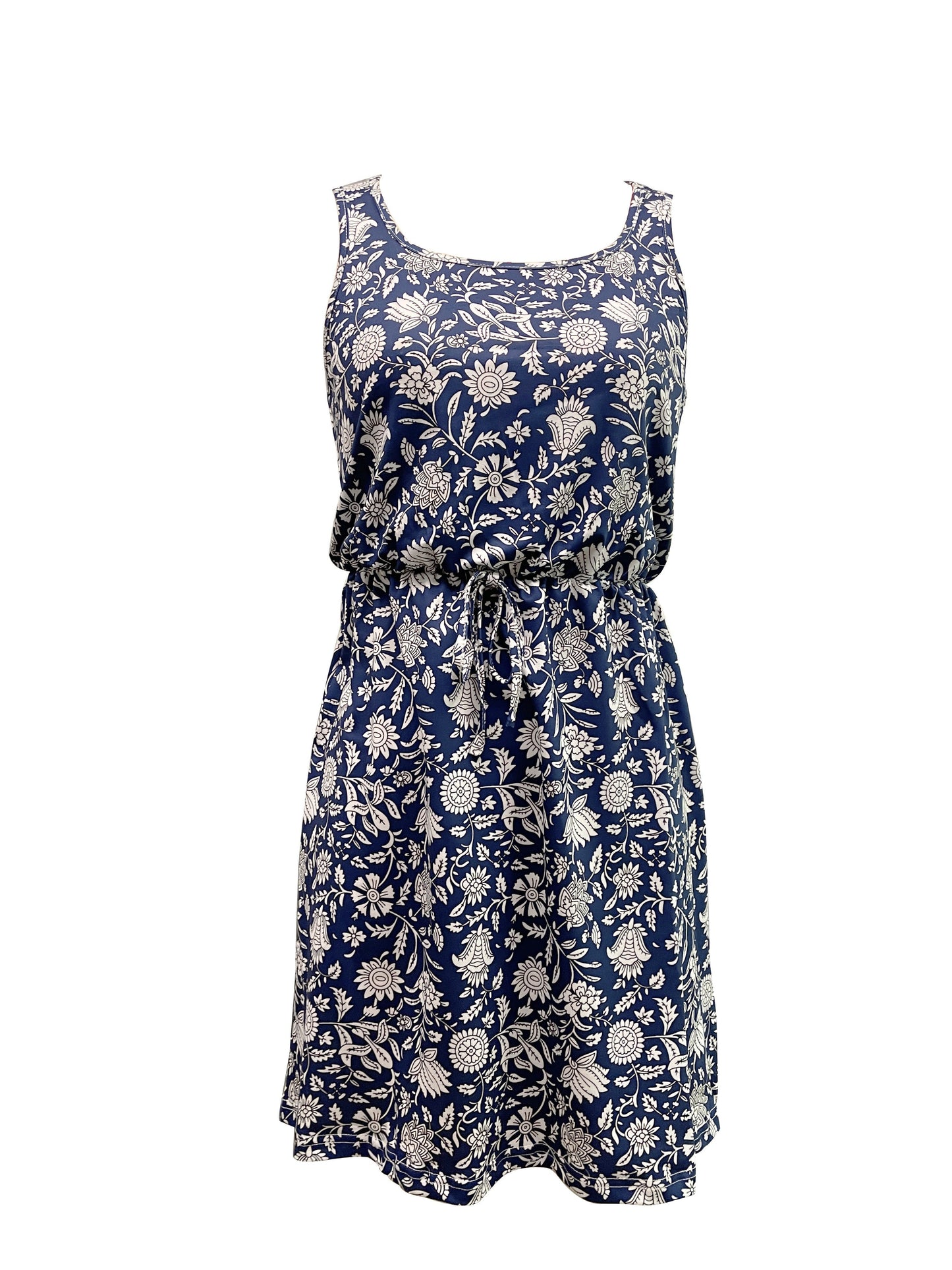 Abito estivo da donna - Abito senza maniche con stampa floreale e coulisse in vita